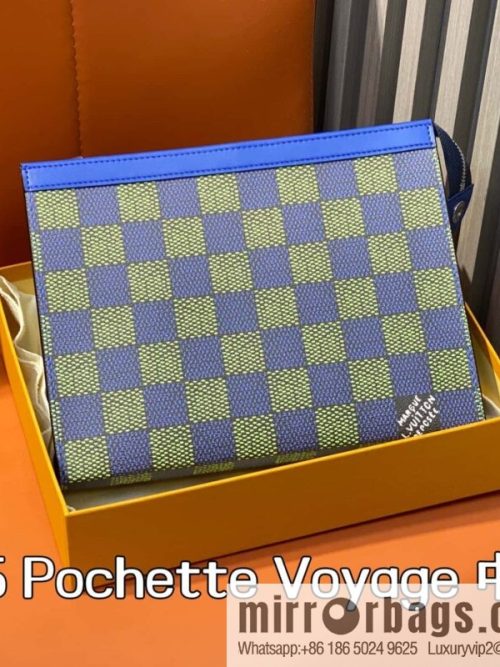 [Original order boutique] M00145 blue plaid, handbag clutch bag Pochette Voyage medium handbag