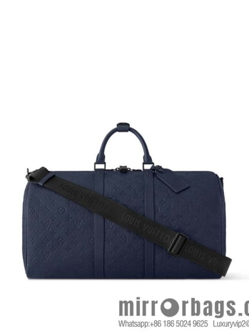 [Original single boutique] M14840 dark blue, full leather embossed travel bag KEEPALL BANDOULIZRE 50 travel bag