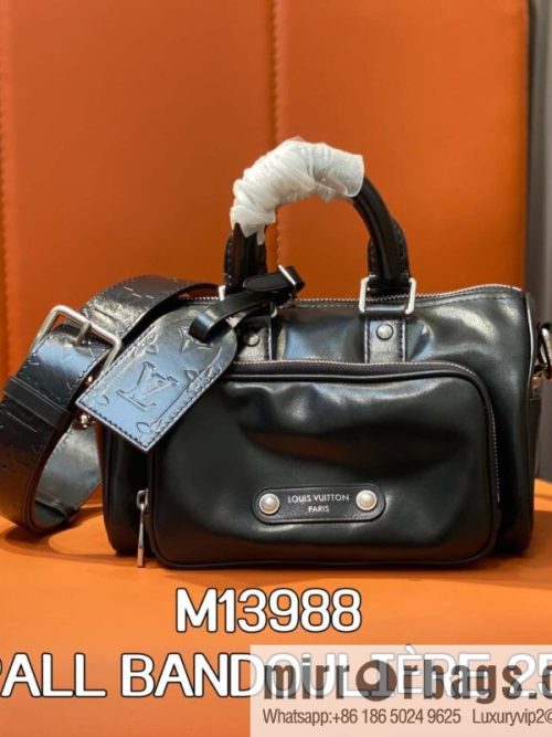 [Original order boutique] M13988 black full leather men\'s bag, pillow bag KEEPALL BANDOULIZRE 25 handbag