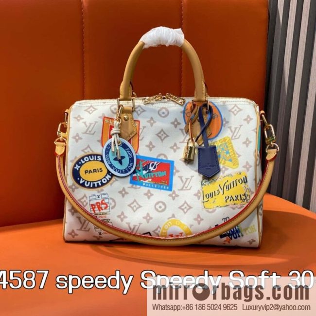 [Original single boutique] M14587 white badge, pillow bag speedy Speedy Soft 30 handbag