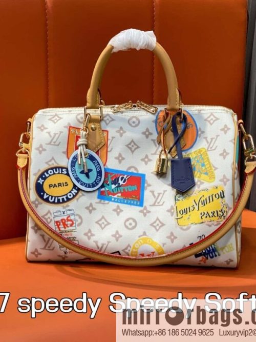 [Original single boutique] M14587 white badge, pillow bag speedy Speedy Soft 30 handbag