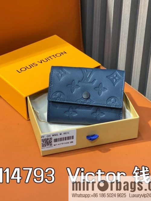 [Original single boutique] M14793 dark blue, full leather embossed M12598 tri-fold wallet Victor wallet