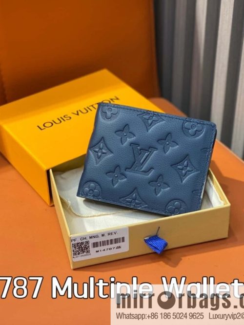 [Original single boutique] M14787 dark blue, full leather embossed short suit wallet Multiple Wallet wallet
