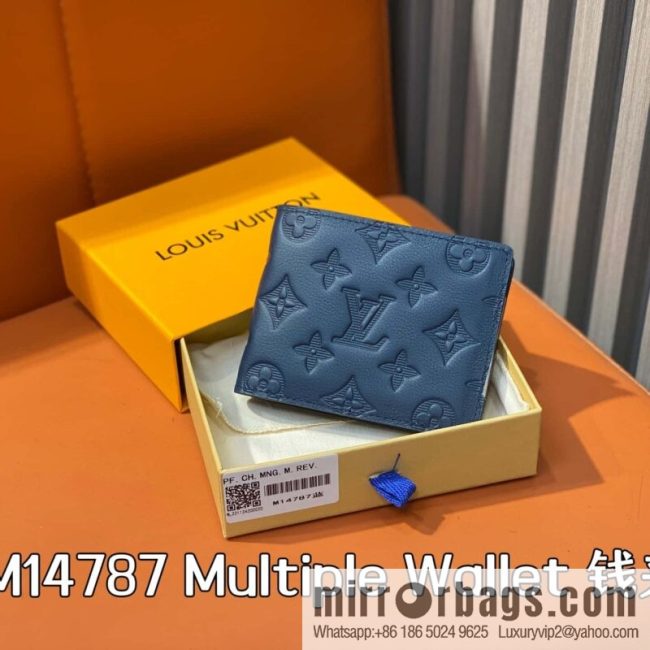 [Original single boutique] M14787 dark blue, full leather embossed short suit wallet Multiple Wallet wallet