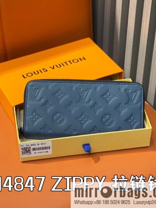 [Original single boutique] M14847 dark blue, full leather embossed single zipper wallet ZIPPY zipper wallet