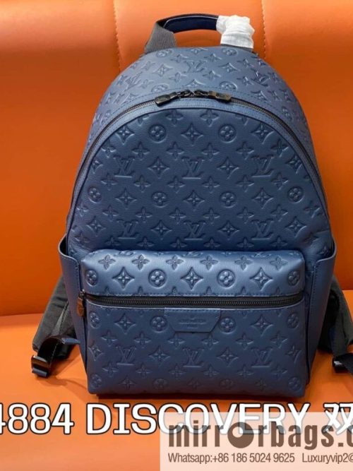 [Original single boutique] M14884 dark blue, opposite version shoulder strap full leather embossed backpack DISCOVERY backpack