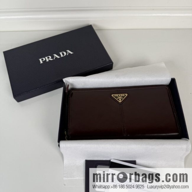 PRADA men\'s/women\'s triangle gold hardware standard oil wax leather zipper bag 2ML059 burgundy