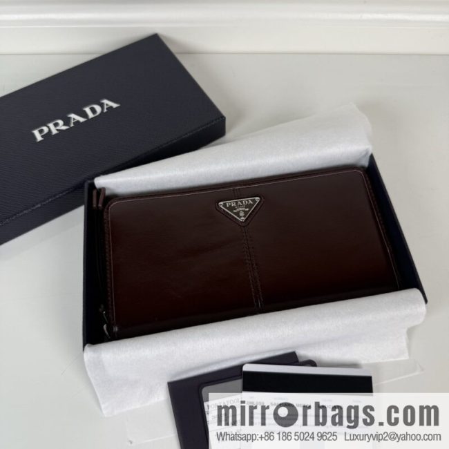 PRADA men\'s/women\'s triangular silver hardware standard oil wax leather zipper bag 2ML059 burgundy